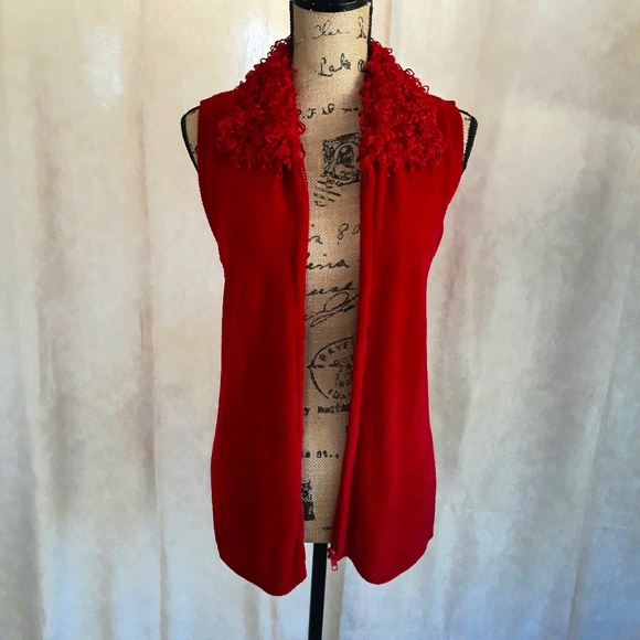 Full Zip Sleeveless Red Collared Sweater Vest Sz S - Picture 1 of 15